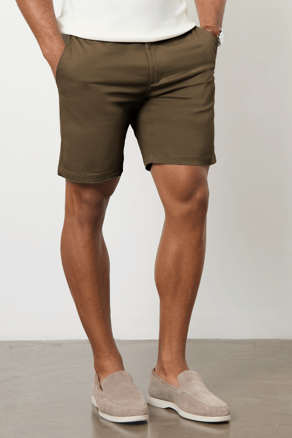 Muscle Fit Chino Shorts in Khaki - TAILORED ATHLETE - ROW