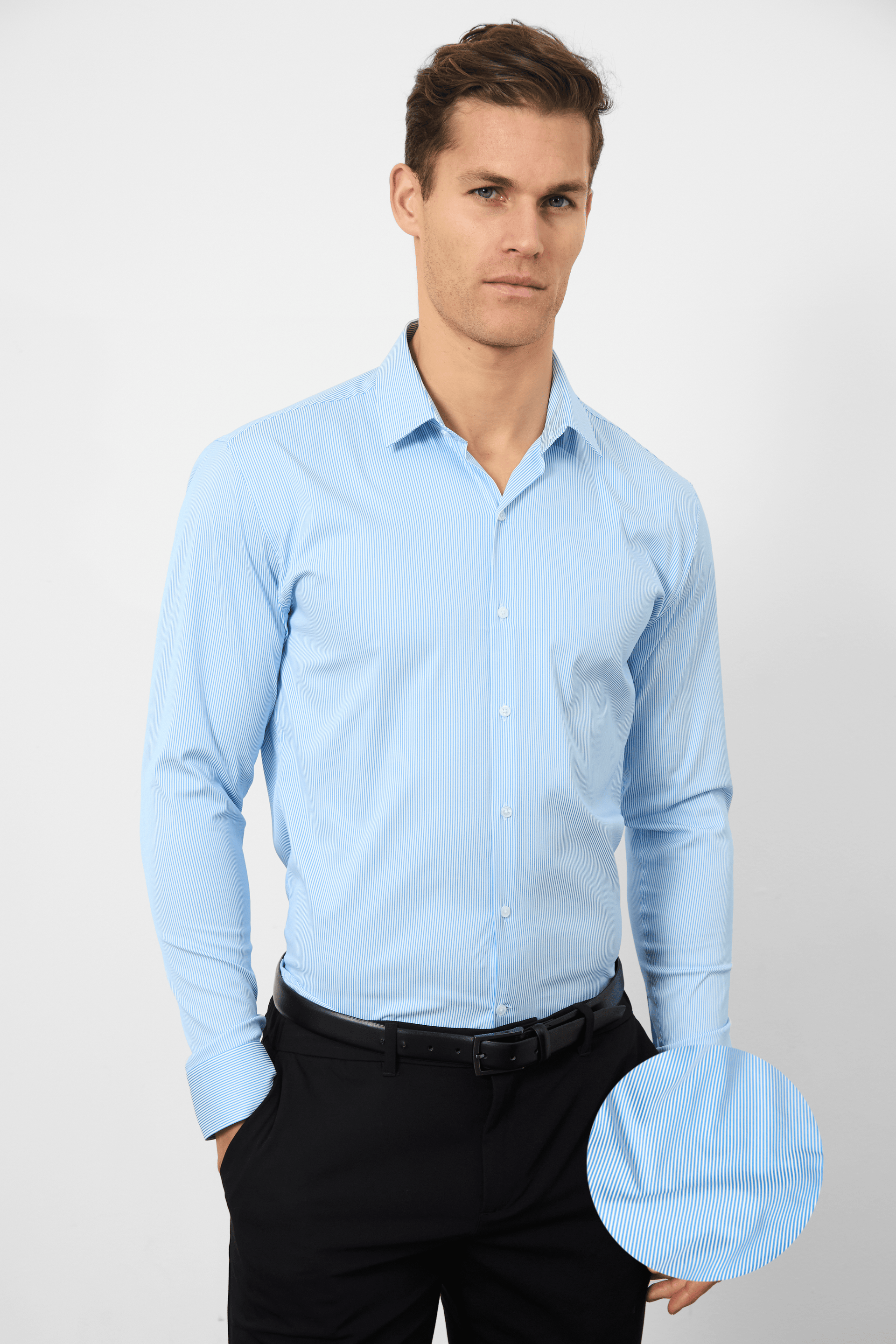 Performance Business Shirt in Blue/White Bengal Stripe - TAILORED ATHLETE - ROW