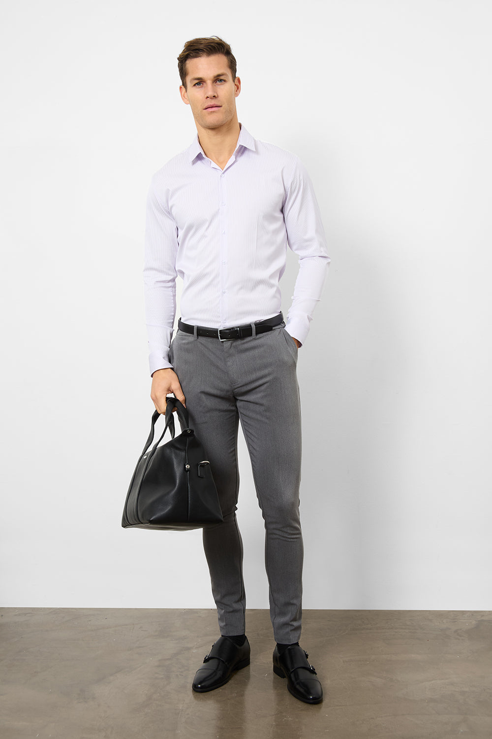 Performance Business Shirt in Lilac/White Bengal Stripe - TAILORED ATHLETE - ROW