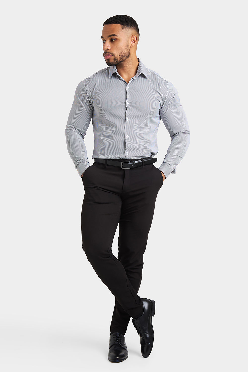 Performance Business Shirt in Navy Fine Stripe - TAILORED ATHLETE - ROW