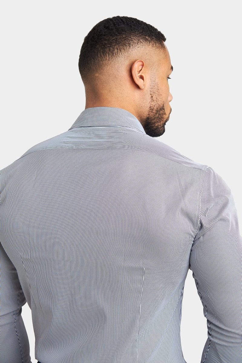 Performance Business Shirt in Navy Fine Stripe - TAILORED ATHLETE - ROW