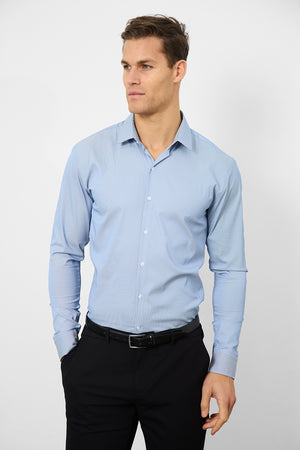 Performance Business Shirt in Navy/White Micro Stripe - TAILORED ATHLETE - ROW