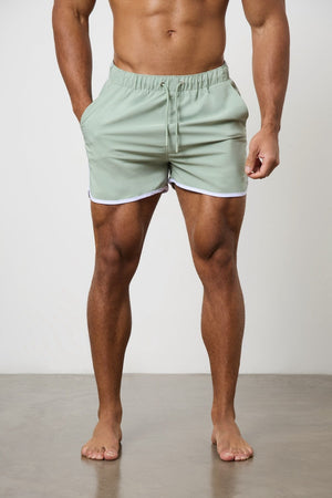 Piped Swim Short in Soft Sage - TAILORED ATHLETE - ROW