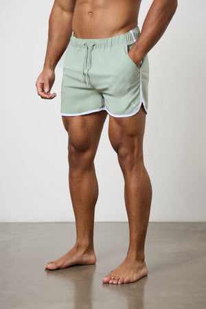 Piped Swim Short in Soft Sage - TAILORED ATHLETE - ROW