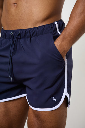 Piped Swim Short in Navy - TAILORED ATHLETE - ROW