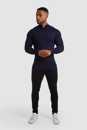 Placement Rib Half Zip Neck in Navy - TAILORED ATHLETE - ROW