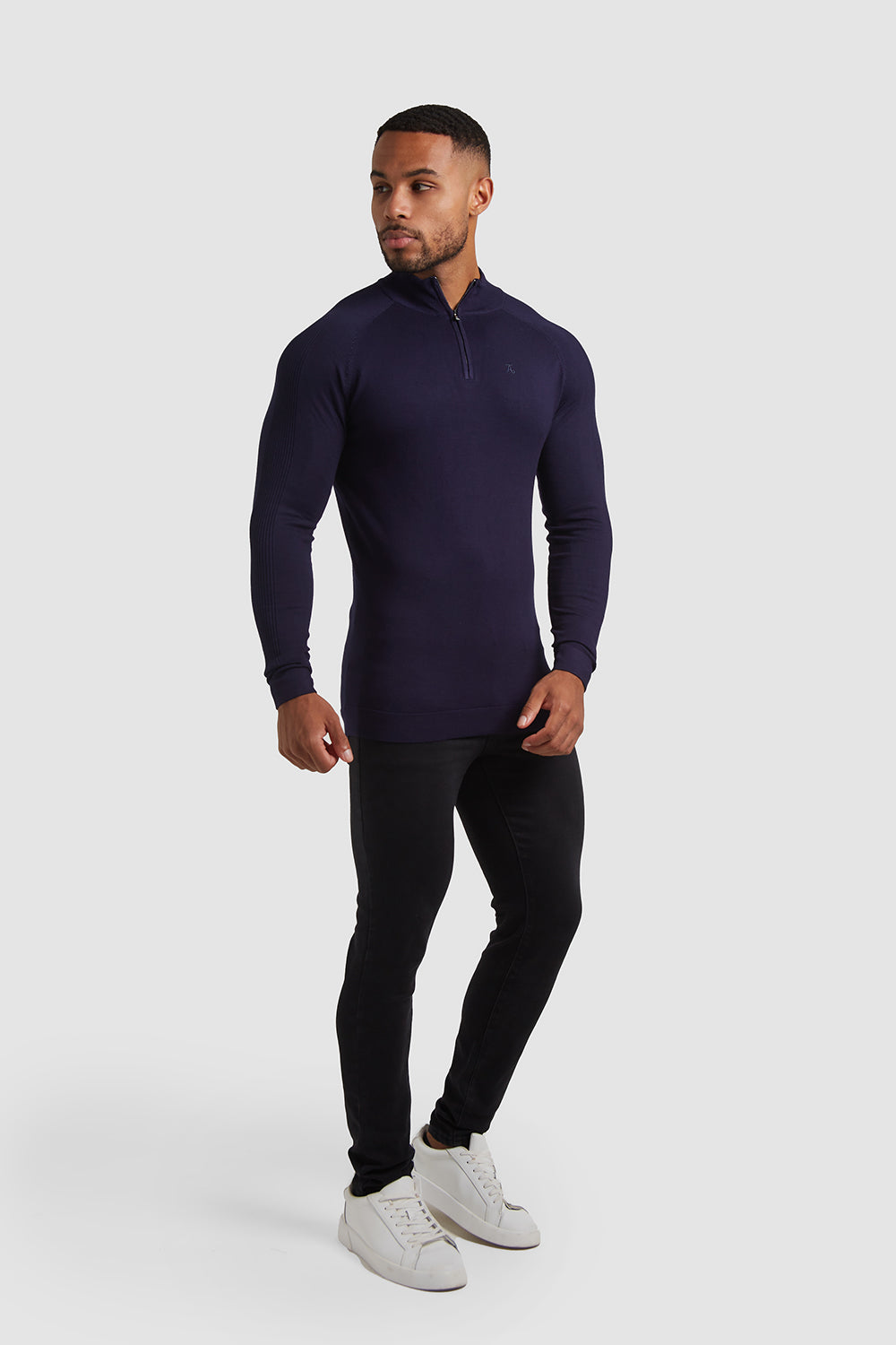 Placement Rib Half Zip Neck (LS) in Navy - TAILORED ATHLETE - ROW