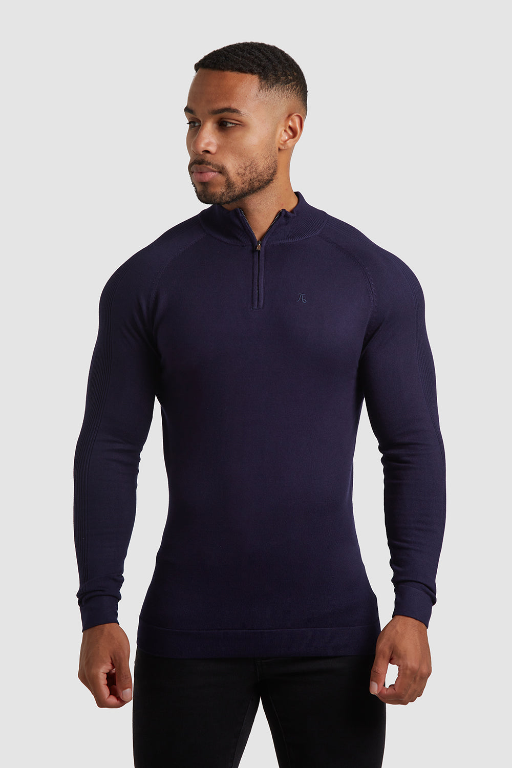 Placement Rib Half Zip Neck (LS) in Navy - TAILORED ATHLETE - ROW
