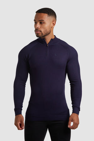 Placement Rib Half Zip Neck in Navy - TAILORED ATHLETE - ROW