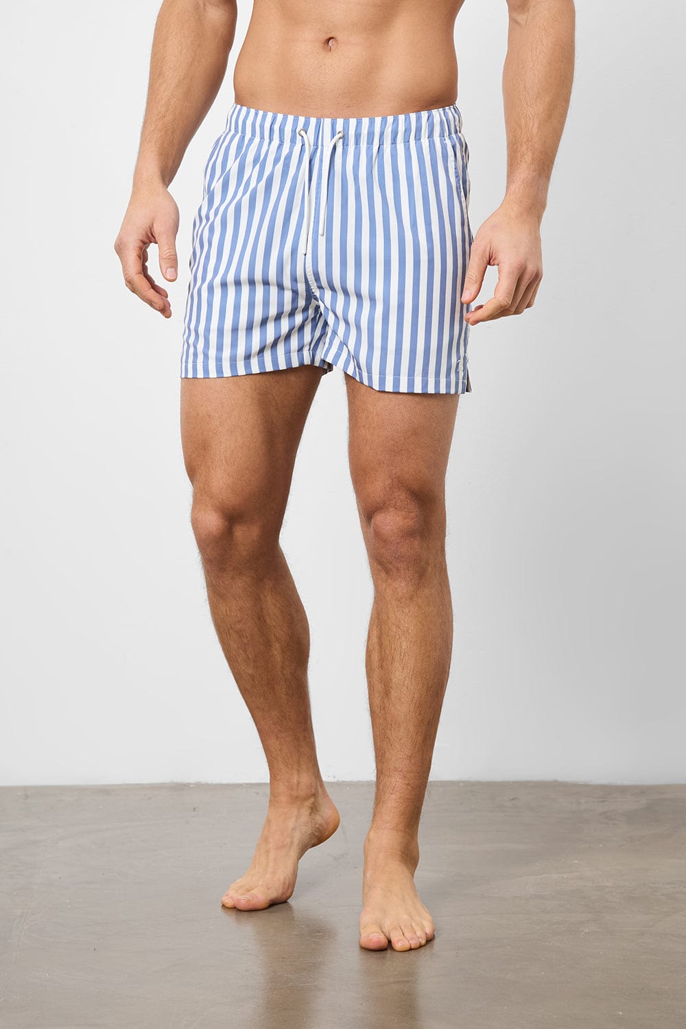 Printed Stripe Swim Short in White/Denim Blue - TAILORED ATHLETE - ROW