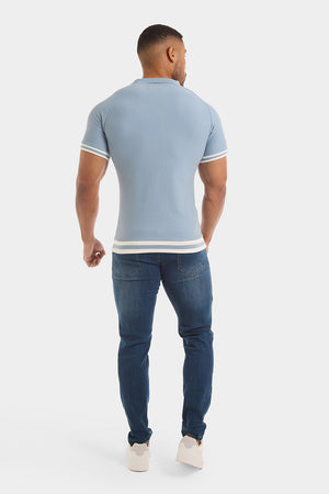 Muscle Fit Short Sleeve Retro Open Collar Polo in Blue/White - TAILORED ATHLETE - ROW