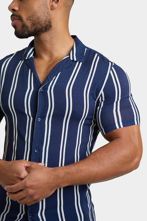 Printed Shirt in Navy Retro Stripe - TAILORED ATHLETE - ROW