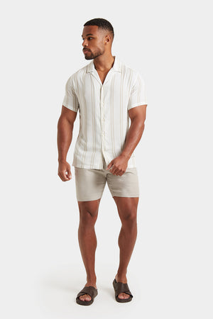 Printed Shirt in Stone Retro Stripe - TAILORED ATHLETE - ROW