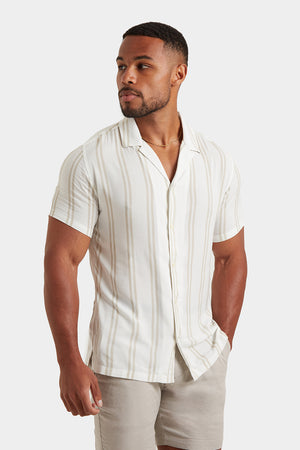 Printed Shirt in Stone Retro Stripe - TAILORED ATHLETE - ROW