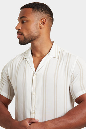 Printed Shirt in Stone Retro Stripe - TAILORED ATHLETE - ROW