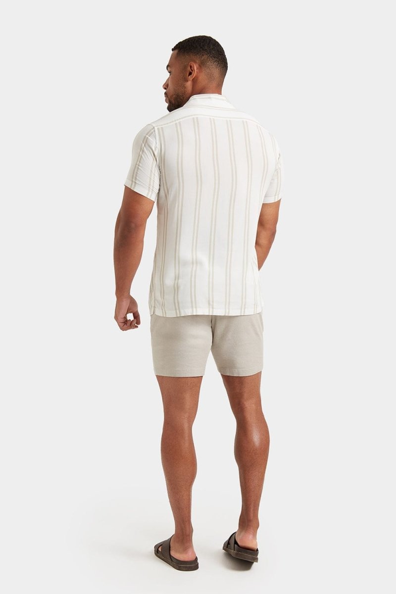 Printed Shirt in Stone Retro Stripe - TAILORED ATHLETE - ROW
