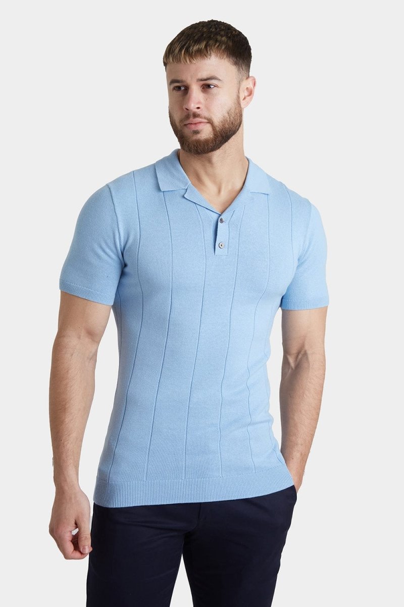 Ribbed Knitted Polo in Blue - TAILORED ATHLETE - ROW