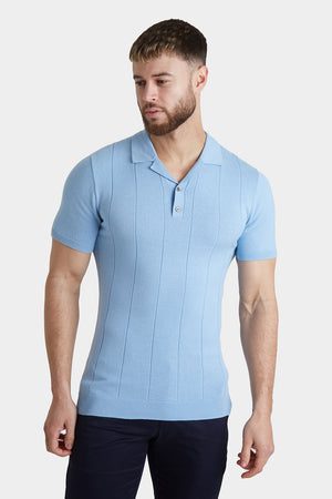 Ribbed Knitted Polo in Blue - TAILORED ATHLETE - ROW