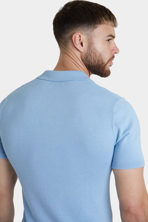 Ribbed Knitted Polo in Blue - TAILORED ATHLETE - ROW