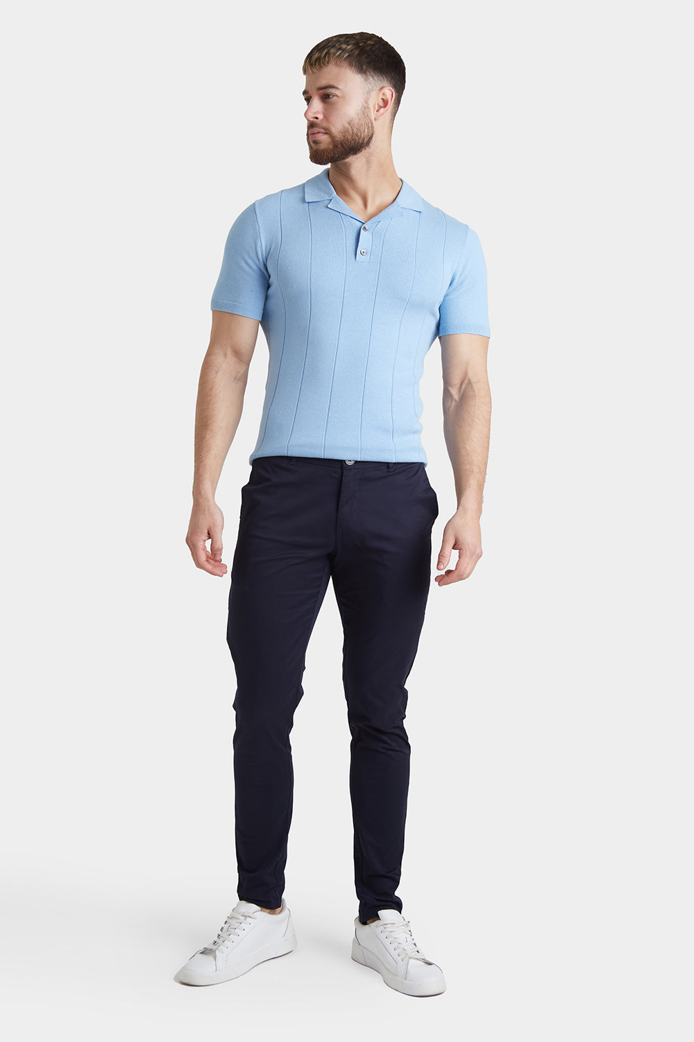 Muscle Fit Cotton Stretch Chino Trouser in Navy - TAILORED ATHLETE - ROW