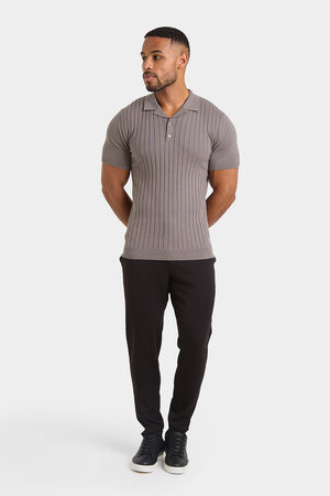 Ribbed Knitted Polo Shirt in Mole - TAILORED ATHLETE - ROW