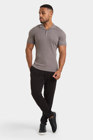 Ribbed Knitted Polo Shirt in Mole - TAILORED ATHLETE - ROW