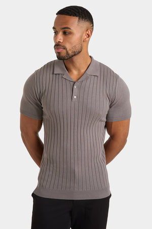 Ribbed Knitted Polo Shirt in Mole - TAILORED ATHLETE - ROW