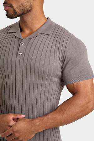 Ribbed Knitted Polo Shirt in Mole - TAILORED ATHLETE - ROW