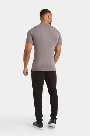 Ribbed Knitted Polo Shirt in Mole - TAILORED ATHLETE - ROW