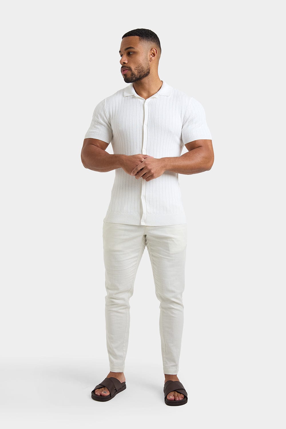 Ribbed Knitted Shirt in Ecru - TAILORED ATHLETE - ROW