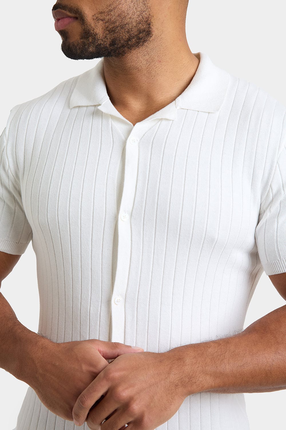 Ribbed Knitted Shirt in Ecru - TAILORED ATHLETE - ROW