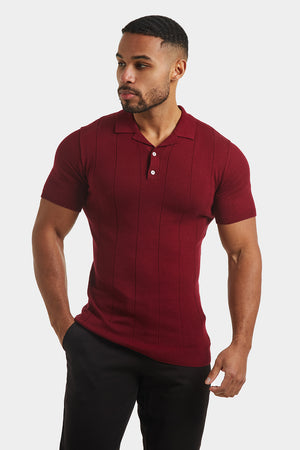 Ribbed Knitted Polo in Berry - TAILORED ATHLETE - ROW