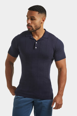 Ribbed Knitted Polo in Slate - TAILORED ATHLETE - ROW