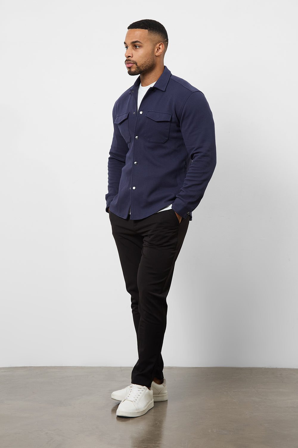 Twill Jersey Overshirt in Navy - TAILORED ATHLETE - ROW