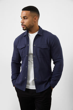 Twill Jersey Overshirt in Navy - TAILORED ATHLETE - ROW