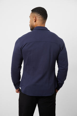 Twill Jersey Overshirt in Navy - TAILORED ATHLETE - ROW