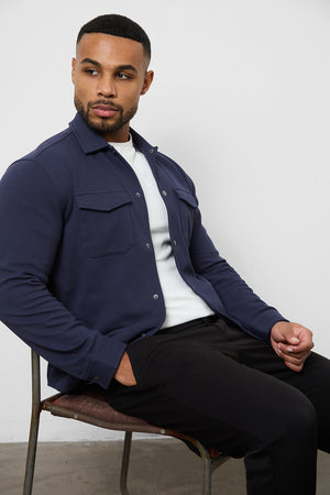 Twill Jersey Overshirt in Navy - TAILORED ATHLETE - ROW