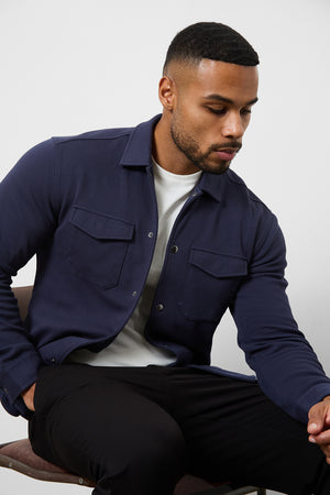 Twill Jersey Overshirt in Navy - TAILORED ATHLETE - ROW