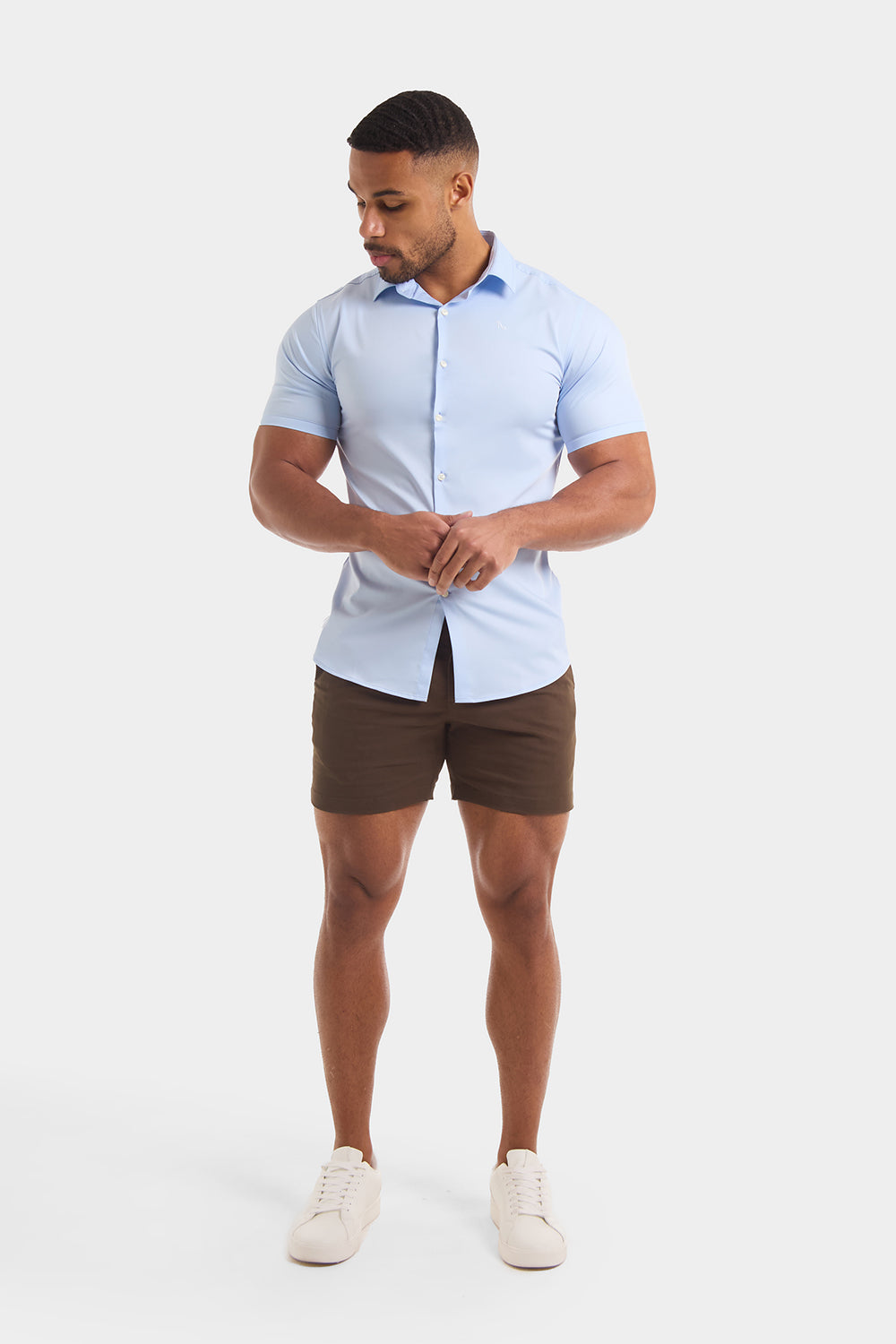Muscle Fit Chino Shorts - Shorter Length in Khaki - TAILORED ATHLETE - ROW