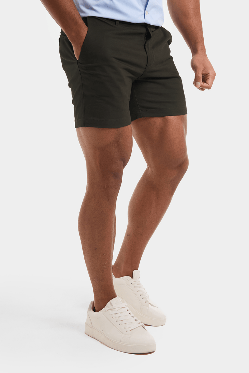 Muscle Fit Chino Shorts Shorter Length in Khaki TAILORED ATHLETE ROW