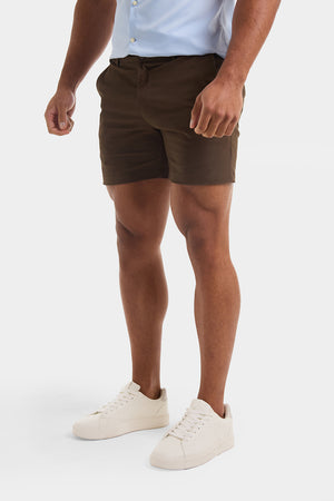 Muscle Fit Chino Shorts - Shorter Length in Khaki - TAILORED ATHLETE - ROW