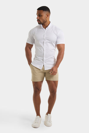 Muscle Fit Chino Shorts - Shorter Length in Stone - TAILORED ATHLETE - ROW