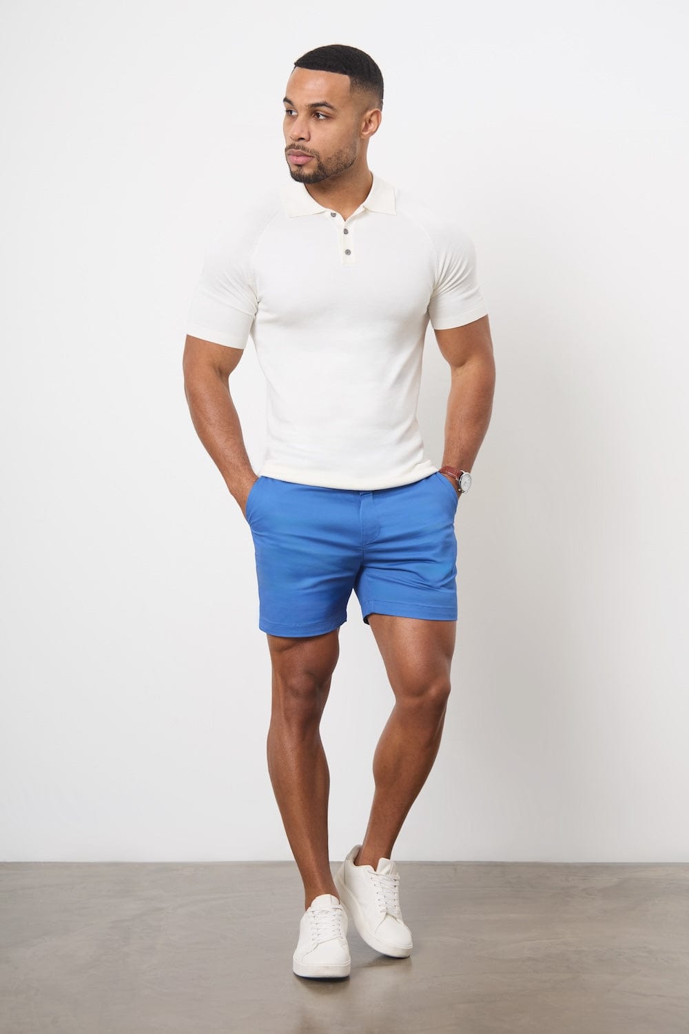 Muscle Fit Chino Shorts - Shorter Length in Mid Blue - TAILORED ATHLETE - ROW