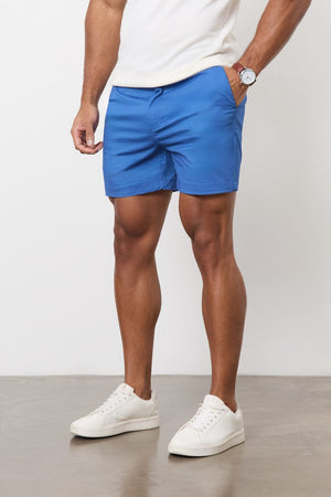 Muscle Fit Chino Shorts - Shorter Length in Mid Blue - TAILORED ATHLETE - ROW