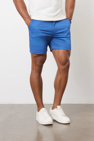 Muscle Fit Chino Shorts - Shorter Length in Mid Blue - TAILORED ATHLETE - ROW