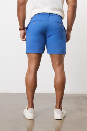 Muscle Fit Chino Shorts - Shorter Length in Mid Blue - TAILORED ATHLETE - ROW