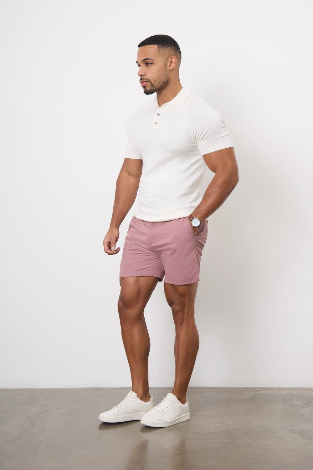 Muscle Fit Chino Shorts - Shorter Length in Dusky Pink - TAILORED ATHLETE - ROW