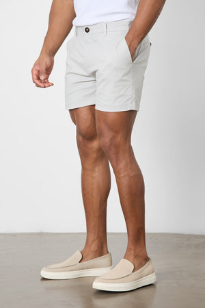 Muscle Fit Chino Shorts - Shorter Length in Silver Grey - TAILORED ATHLETE - ROW