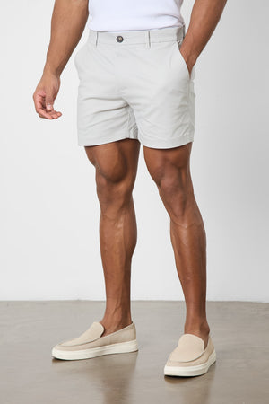 Muscle Fit Chino Shorts - Shorter Length in Silver Grey - TAILORED ATHLETE - ROW