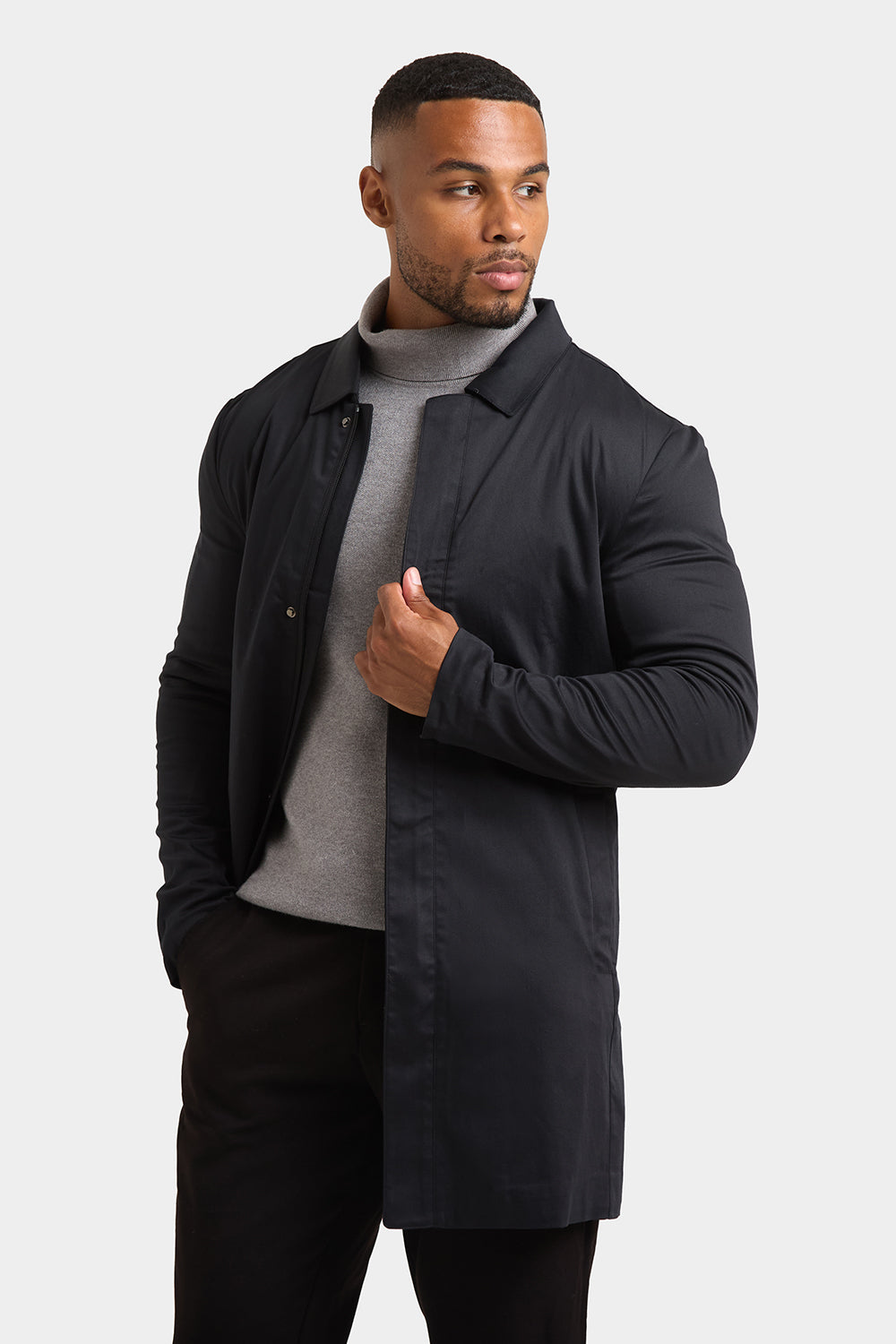 Shower Resistant Collared Coat in Black - TAILORED ATHLETE - ROW